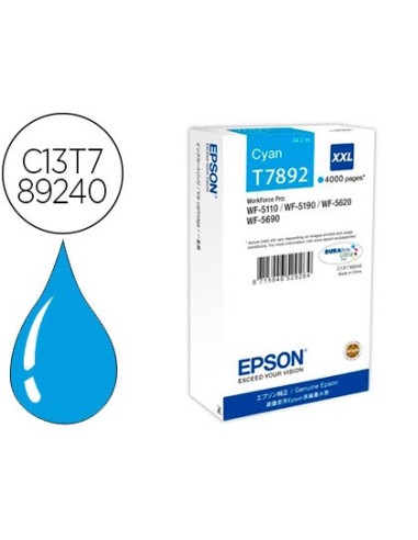 C13T789240 CARTUCHO EPSON T7892 WF-5110/5190 79 XXL CIAN 4000 PG.