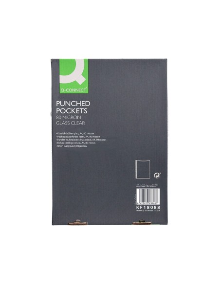 FUNDA MULTITALADRO Q-CONNECT DIN A4 80 MC CRISTAL CAJA 100 UNIDADES
