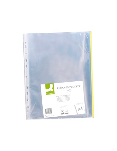 FUNDA MULTITALADRO Q-CON.DIN A4 70MC PP CRISTAL BORDE AM.BOLSA 10UDS