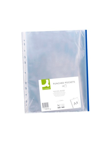 FUNDA MULTITALADRO Q-CON.DIN A4 70MC PP CRISTAL BORDE AZ.BOLSA 10UDS