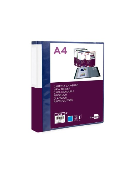 CARPETA LIDERPAPEL 10 FUNDAS PP A4 AZ. TRANS.PORTADA LOMO PERS.