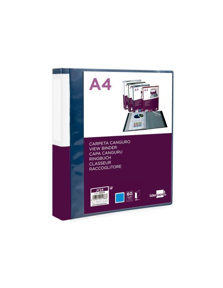 CARPETA LIDERPAPEL 60 FUNDAS PP A4 AZ. TRANS.PORTADA LOMO PERS.