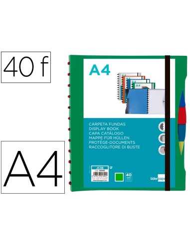 CARPETA LIDERPAPEL A4 40 FUNDAS INTERC.5 SEP Y GOMILLA LOMO PERSO.VE.