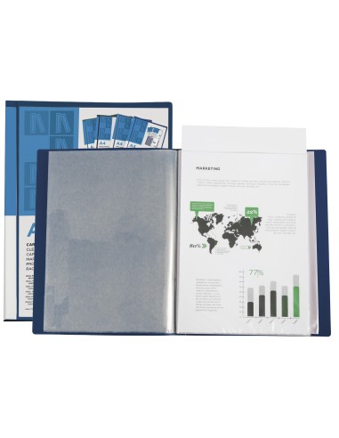 CARPETA ESCAPARATE 40 FUNDAS CANGURO PP A4 AZ.LOMO PERSONALIZABLE