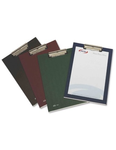 PORTANOTAS PARDO CARTON FORRADO PVC FOLIO CON PINZA METALICA AZUL