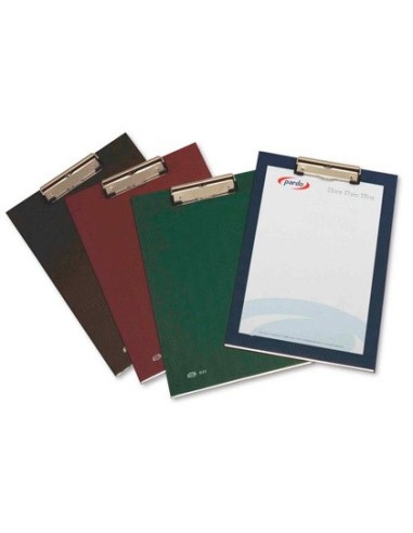 PORTANOTAS PARDO CARTON FORRADO PVC FOLIO CON PINZA METALICA BURDEOS