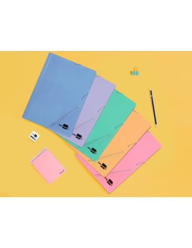 CARPETA  GOMAS FL. 3 SOLAPAS CARTON PLAST.PASTELES SURT.