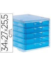 FICHERO CAJ. SOBREM.340X270X255 MM APILABLES 5 CAJ. AZUL MAR TRANSLUC