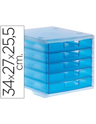 FICHERO CAJ. SOBREM.340X270X255 MM APILABLES 5 CAJ. AZUL MAR TRANSLUC