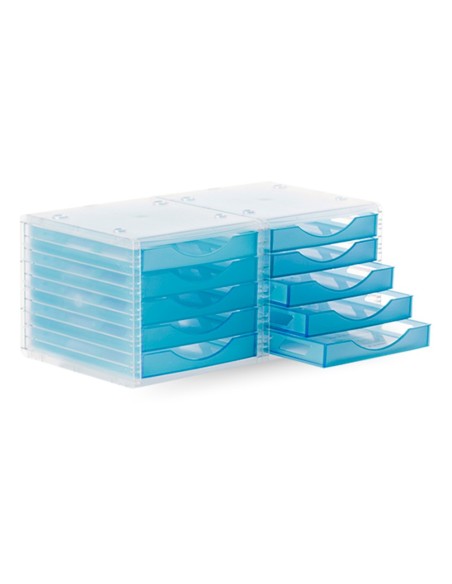 FICHERO CAJ. SOBREM.340X270X255 MM APILABLES 5 CAJ. AZUL MAR TRANSLUC