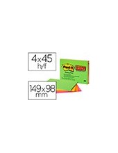 BLOC NOTAS ADH.POST-IT SUPER STICKY 149X98MM 4UD 45H. COL. SURT. 2