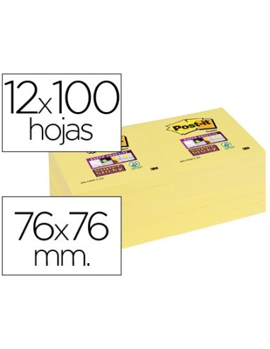 BLOC NOTAS ADH. POST-IT SUPER STICKY 76X76MM 12UD. AM.CANARIO