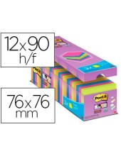 BLOC NOTAS ADH.POST-IT SUPER STICKY 76X76MM 24UD 90H. COL.SURT.