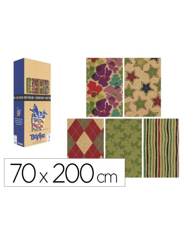 PAPEL REGALO KRAFT ROLLO ANCHO 70 CM 2 M DISEÑOS SURT.GRAMAJE 50 GR