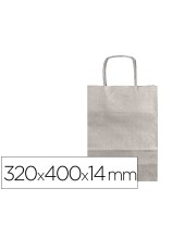 BOLSA PAPEL Q-CON.KRAFT PLATA L ASA RETORCIDA 320X400X14MM