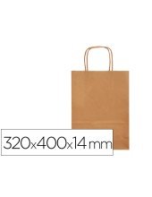 BOLSA PAPEL Q-CON.CELULOSA NATURAL LISO L ASA RETORCIDA 320X400X14MM