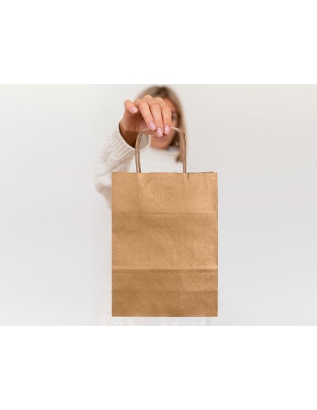 BOLSA PAPEL Q-CON.KRAFT NATURAL LISO XS ASA RETORCIDA 180X240X80MM BOLSA PAPEL Q-CON.KRAFT NATURAL LISO XS ASA RETORCIDA 180X240X80MM