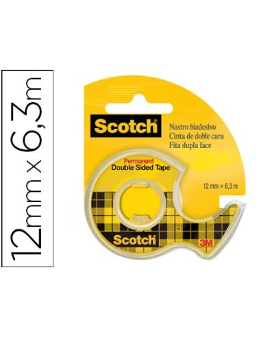 CINTA ADH. SCOTCH 136-D DOS CARAS 6,3 MT X 12 MM EN PORTARROLLOS