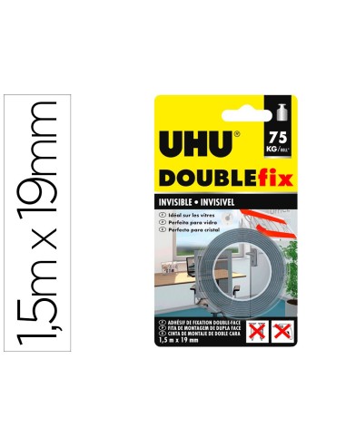 CINTA ADH. UHU DOUBLEFIX INVISIB DOBLE CARA EXTRA FUERTE 1,5MT.X 19MM