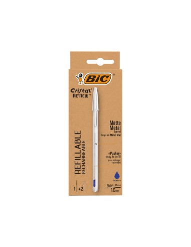 BOLIGRAFO BIC CRISTAL RENEW TINTA AZ. CUERPO AL.MATE MAS 2 RECAMBIOS
