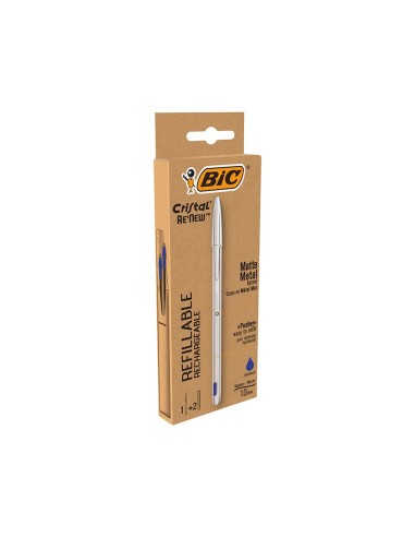 BOLIGRAFO BIC CRISTAL RENEW TINTA AZ. CUERPO AL.MATE MAS 2 RECAMBIOS