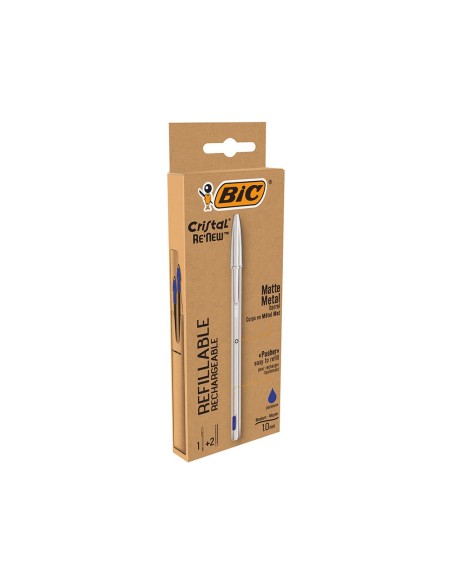 BOLIGRAFO BIC CRISTAL RENEW TINTA AZ. CUERPO AL.MATE MAS 2 RECAMBIOS