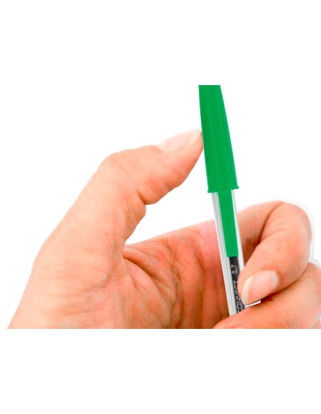 BOLIGRAFO TRANSPARENTE Q-CON VERDE MEDIO KF01043