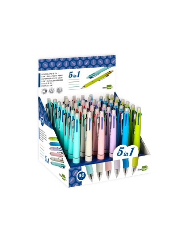 BOLIGRAFO LIDERPAPEL 5 EN 1 AZ. NG. ROJO VERDE 0,7M PORTAMINAS 0,5MM