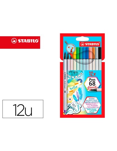 ROTULADOR STABILO ACUARELABLE PEN 68 BRUSH PUNTA PINCEL 12 UD.SURT.