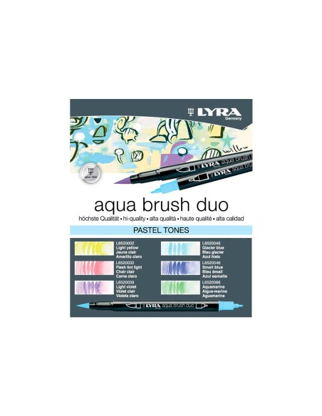 ROTULADOR LYRA AQUA BRUSH ACUARELABLE DOBLE TONOS PASTEL 6 UD.SURT.