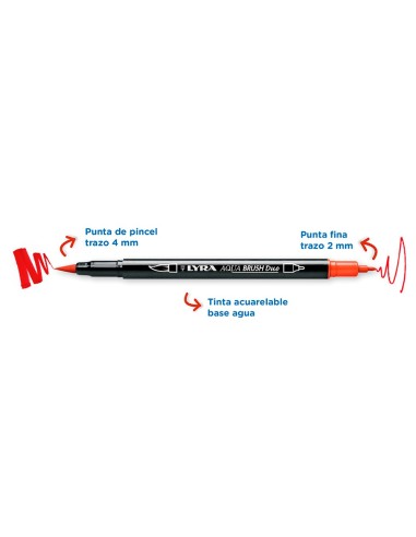 ROTULADOR LYRA AQUA BRUSH ACUARELABLE DOBLE TONOS PRIMARIOS 6 UD.