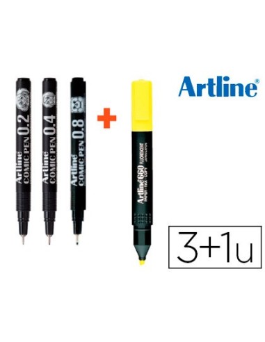 ROTULADOR ARTLINE COMIC PEN MICRO NG.BOLSA 3 UDS 0,2 0,4 0,8+FLUO 660