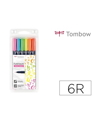 ROTULADOR TOMBOW PINCEL DUAL FUDENO DURA TINTA BASE AGUA  6 UD.NEON