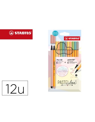 ROTULADOR STABILO FIBRA POINT 88+PEN 68 PASTEL LOVE  CARTON 12 SURT.