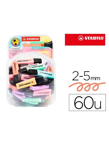 ROTULADOR STABILO BOSS FLUOR.70 PASTEL EXPOSIT BOMBONERA 60 UD.SURT.