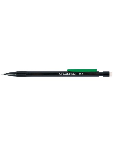 PORTAMINAS Q-CONNECT 0.7 MM CON 3 MINAS CUERPO NEGRO CON CLIP VERDE