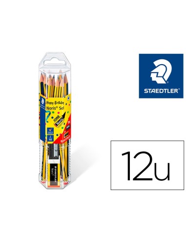 LAPICES GRAFITO STAEDTLER NORIS N.2 HB 12 UDS+AFILALAPIZ+GOMA