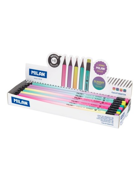 LAPICES GRAFITO MILAN SUNSET HB MADERA NG. TILO GOMA BORRAR SURT.