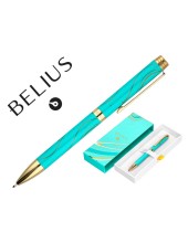 BOLIGRAFO BELIUS AQUA AL.COLOR TURQ.Y DORADO TINTA AZ. CAJA DISEÑO