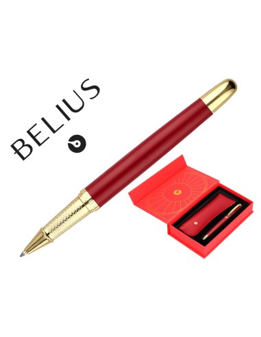 BOLIGRAFO BELIUS SOIREE ART DECO GRANATE DORADO TINTA AZ. CAJA DISEÑO