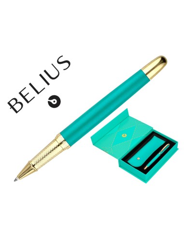 BOLIGRAFO  BELIUS SOIREE ART DECO TURQ.Y DORADO TINTA AZ. CAJA DISEÑO