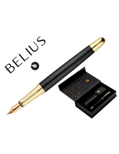 PLUMA CUERO BELIUS PASSION DOR AL.TEXT NG.Y DORADO TINTA AZ.