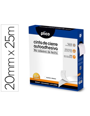 CINTA DE CIERRE ADHESIVA PLICO VELCRO BLANCO 20MM X 25M 13318