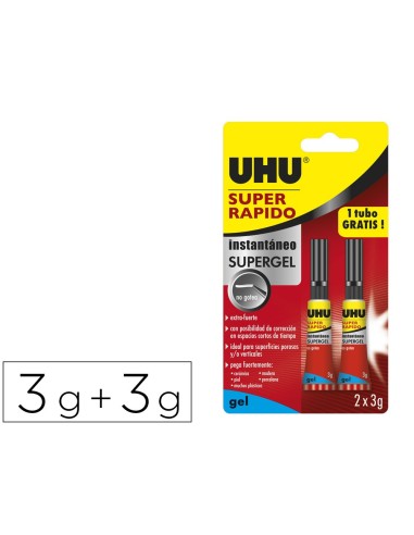 PEGAMENTO UHU INSTANTANEO GEL 3GR.+ 3GR.GRATIS