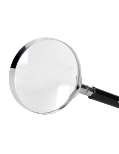 LUPA CRISTAL ARO METALICO MANGO NEGRO W-105 89 MM