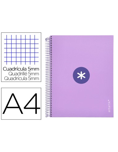 CUADERNO ESP. ANTARTIK A4 T.FORRADA 5MM 5B 4T. 120H. 100GR. LAVANDA