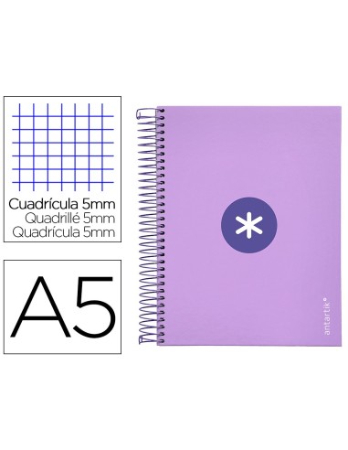 CUADERNO ESP. ANTARTIK A5 T.FORRADA 5MM 5B 6T.120H.100GR. LAVANDA