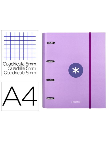 CARPETA RECAMBIO SOLAPA ANTARTIK A4 5MM FORRADA 4AN.40MM LAVANDA