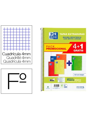 CUADERNO ESP. OXFORD PIZARRA FL. T.EXTRA. 4MM 80H. 90GR. PK.5UD.