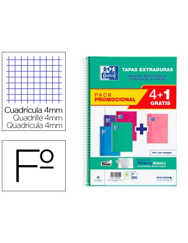 CUADERNO ESP. OXFORD PIZARRA FL. T.EXTRA. 4MM 80H. 90GR. PK.5UD.